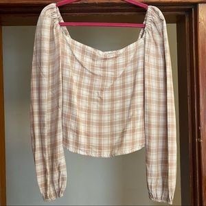 Abercrombie and Fitch Long-Sleeve Plaid Puff Sleeve Top